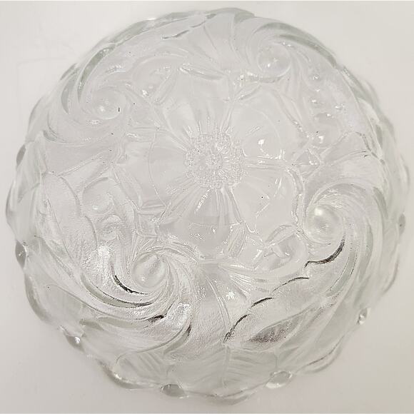 Vintage Pressed Glass Bowl Swirl Leaf Floral Scalloped Clear Decorative - Picture 4 of 6